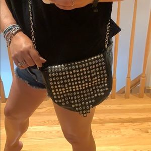 Faux leather studded crossbody bag